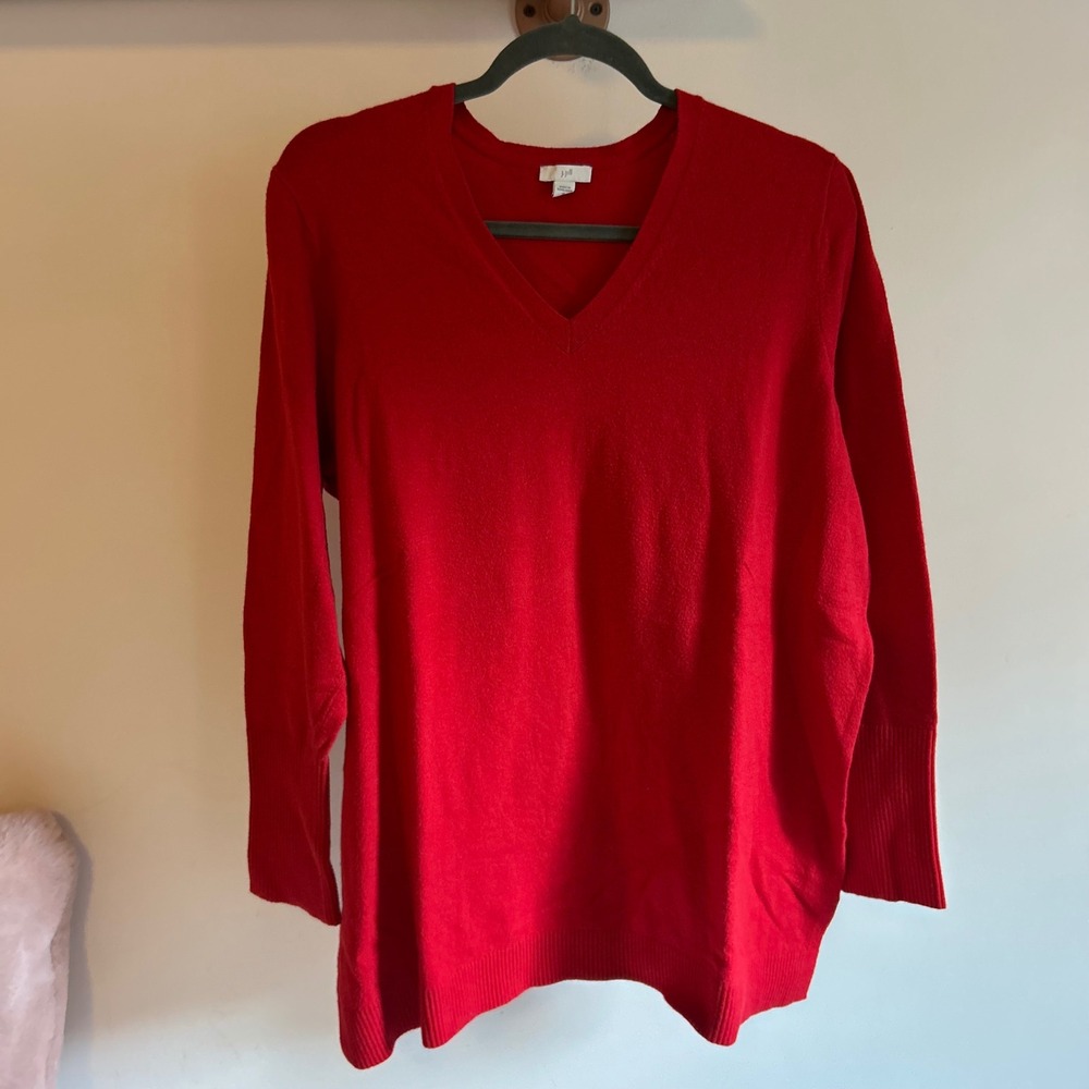 J. Jill Red V-Neck Tunic Sweater Womens XL Cotton Blend Long Sleeve Knit Top